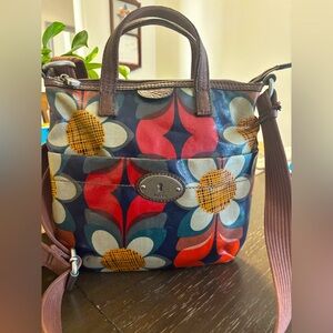 🔑 Vintage Fossil Key-Per Crossbody Bag • Coated Canvas • Mod Floral